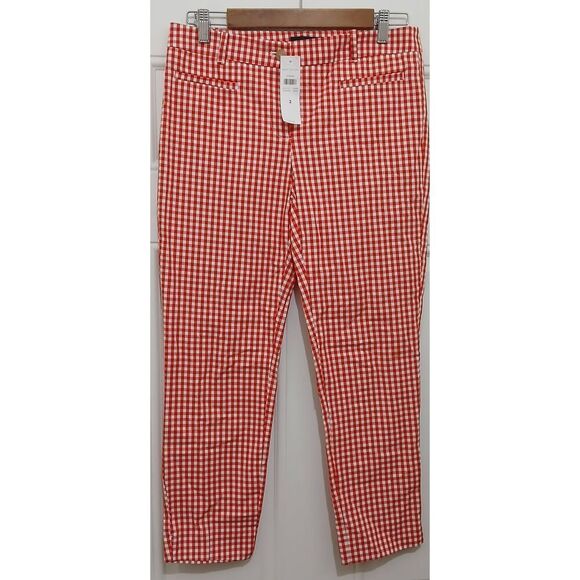 Ann Taylor womens size 2 red gingham plaid chino pants stretch - Picture 1 of 7